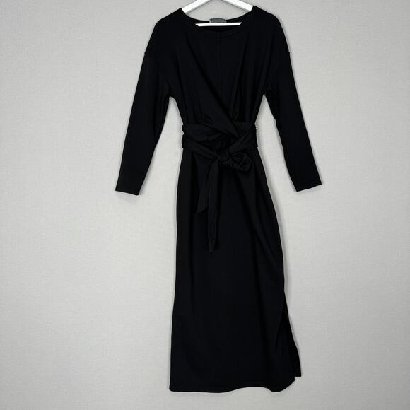 Modern Citizen Audrey Dress Womens XL Black Tie Front Terry Midi Travel Modest - Picture 1 of 14